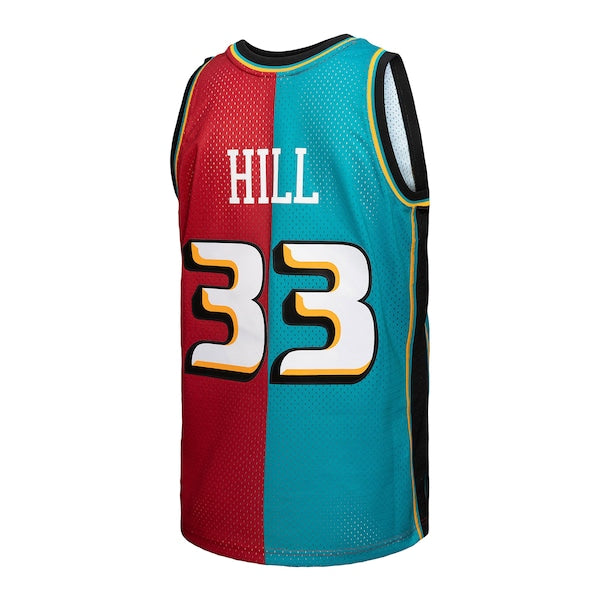 Grant Hill Detroit Pistons Hardwood Classics 1999/00 Split Swingman Jersey - Teal/Red - Image 3