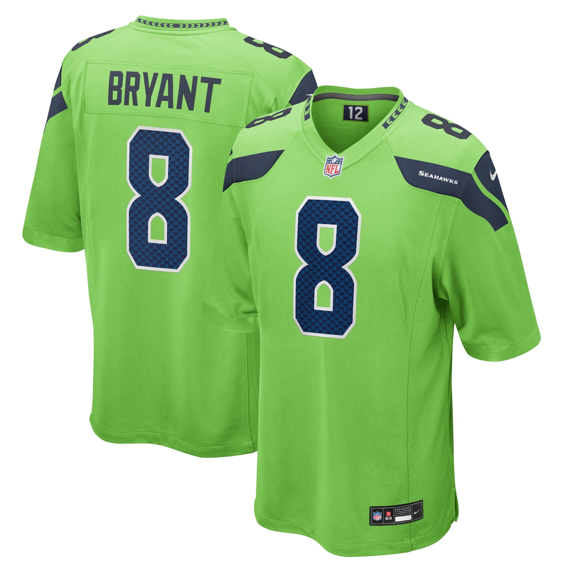Coby Bryant Seattle Seahawks Nike Game Player Jersey - College Navy/Neon Green - Image 5