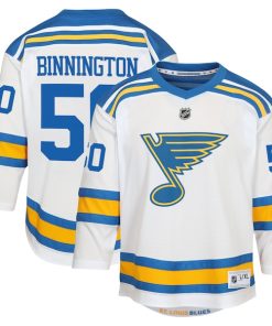 Alternative view of Jordan Binnington St. Louis Blues Youth Away Replica Player Jersey - White/Blue