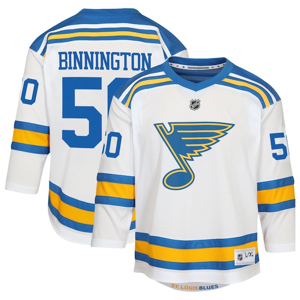 Jordan Binnington St. Louis Blues Youth Away Replica Player Jersey - White/Blue - Image 2