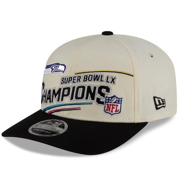 Seattle Seahawks New Era Super Bowl LX Champions Locker Room Trophy Collection 9SEVENTY Adjustable Hat - Cream/Black - Image 3