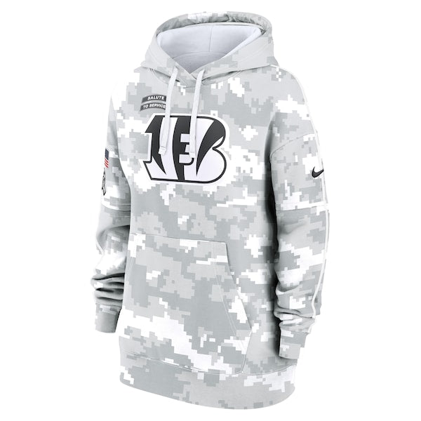 Cincinnati Bengals Nike Women's 2024 Salute To Service Club Fleece Pullover Hoodie - Arctic Camo - Image 2