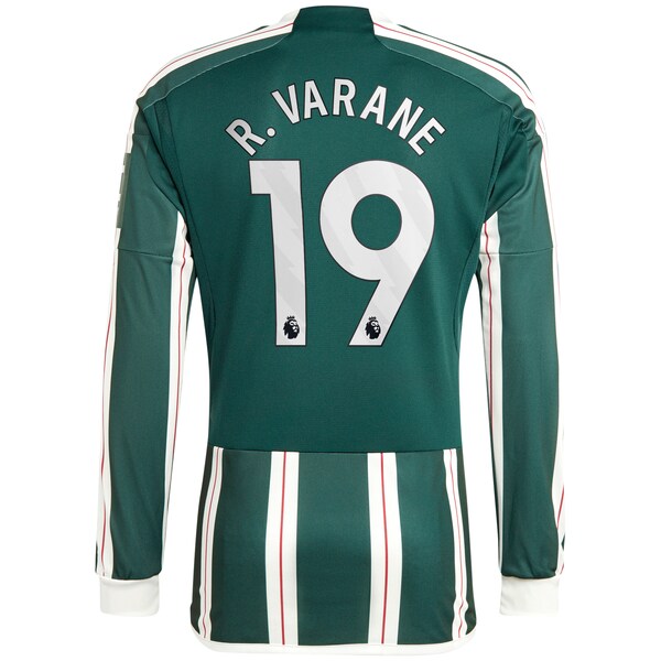 Raphael Varane Manchester United adidas 2023/24 Away Long Sleeve Replica Player Jersey - Green/Red - Image 5