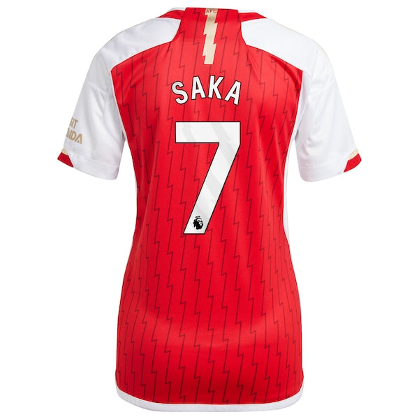 Bukayo Saka Arsenal adidas Women's 2023/24 Home Replica Player Jersey - Red/Green/Yellow - Image 4
