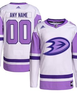 Anaheim Ducks adidas Hockey Fights Cancer Primegreen Authentic Custom Jersey - White/Purple