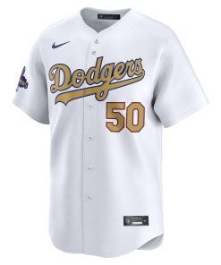Alternative view of Mookie Betts Los Angeles Dodgers Nike Home 2025 Gold World Series Champions Limited Jersey - White