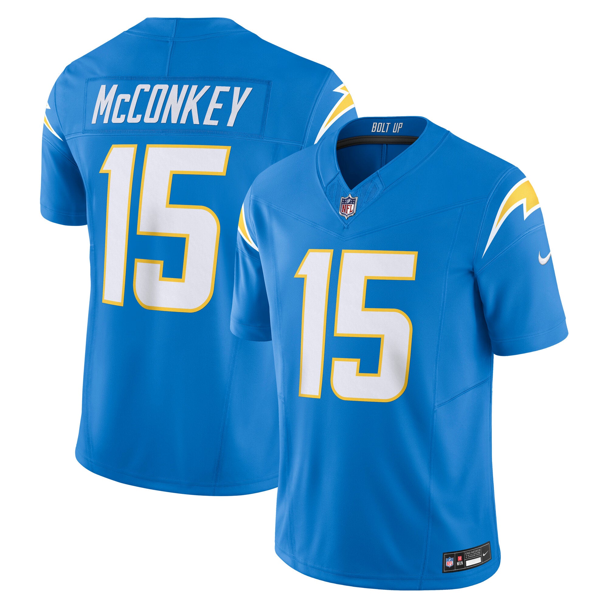 Ladd McConkey Los Angeles Chargers Nike Alternate Charger Power Vapor F.U.S.E. Limited Jersey - Gold/Navy/Powder Blue - Image 6
