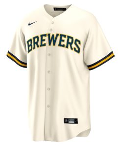 Alternative view of Christian Yelich Milwaukee Brewers Nike Home Replica Jersey - White