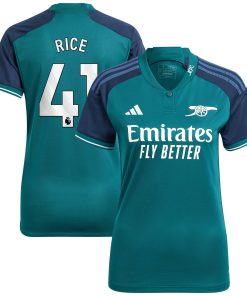 Alternative view of Declan Rice Arsenal adidas Women's 2023/24 Home Replica Player Jersey - Red/Green/Yellow