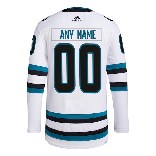 San Jose Sharks adidas Away Primegreen Authentic Custom Jersey - White - Image 3