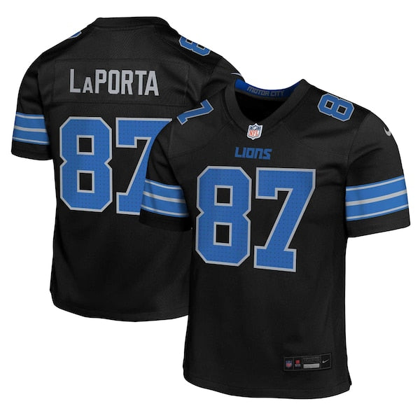Sam LaPorta Detroit Lions Nike Youth Alternate Player Game Jersey - Black - Image 2