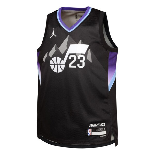 Lauri Markkanen Utah Jazz Jordan Brand Youth Swingman Jersey - Statement Edition - Black - Image 2