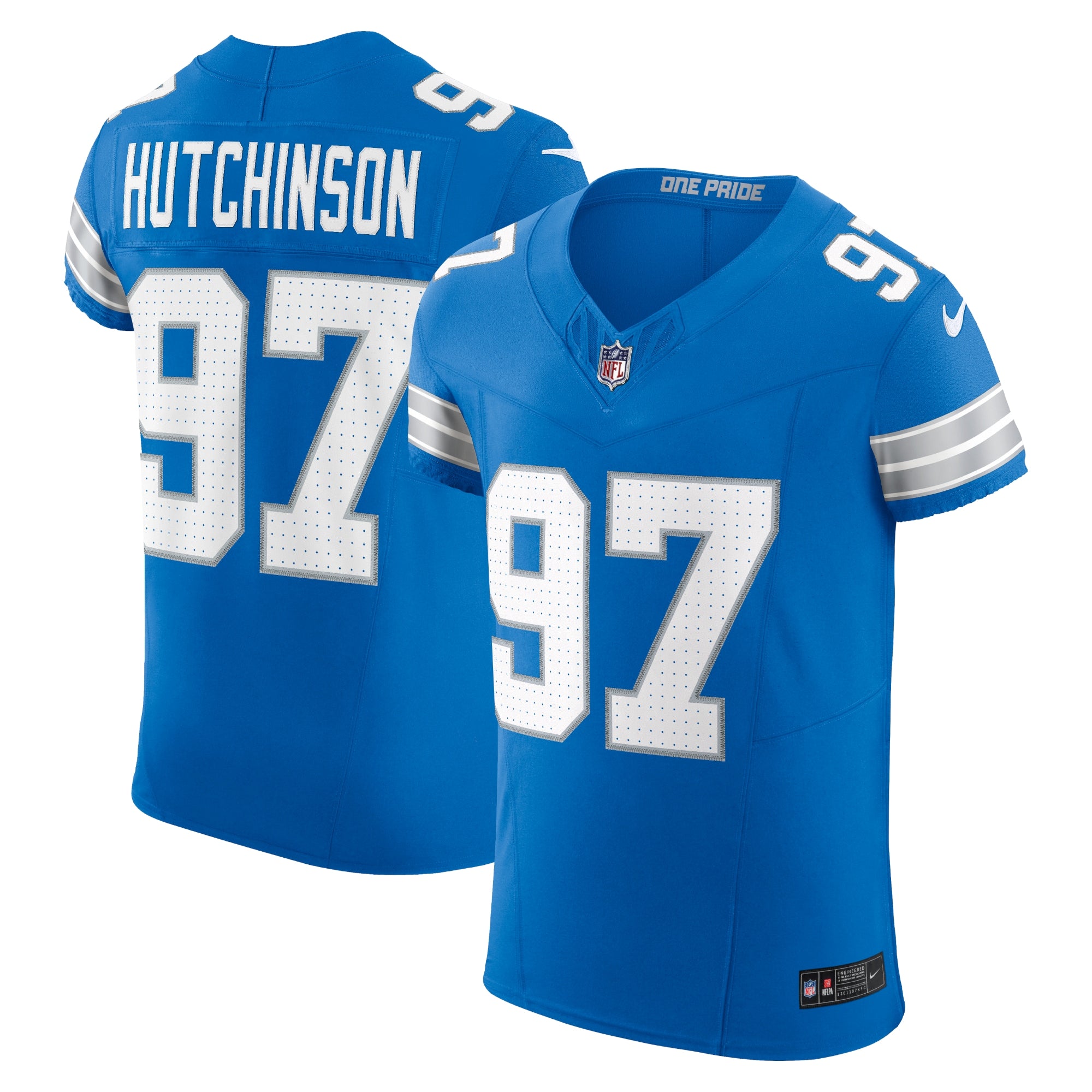 Aidan Hutchinson Detroit Lions Nike Alternate Vapor F.U.S.E. Elite Jersey - Black/Blue - Image 5