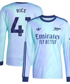 Declan Rice Arsenal adidas Originals 2024/25 Third Replica Long Sleeve Player Jersey - Aqua