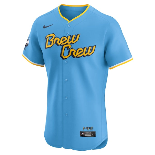 Christian Yelich Milwaukee Brewers Nike City Connect Elite Player Jersey - Powder Blue - Image 2