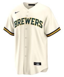 Alternative view of Brice Turang Milwaukee Brewers Nike Home Replica Jersey - Cream