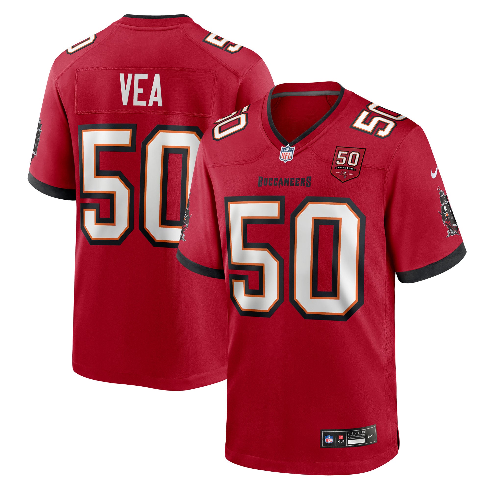 Vita Vea Tampa Bay Buccaneers Nike 50th Season Game Jersey - Creamsicle/Red - Image 6