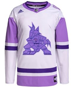 Alternative view of Arizona Coyotes adidas Hockey Fights Cancer Primegreen Authentic Blank Practice Jersey - White/Purple