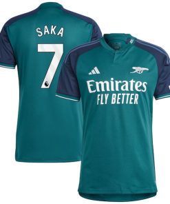 Alternative view of Bukayo Saka Arsenal adidas 2023/24 Third Replica Player Jersey - Green/Yellow
