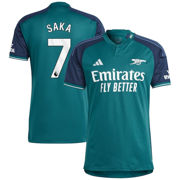 Bukayo Saka Arsenal adidas 2023/24 Third Replica Player Jersey - Green/Yellow - Image 2