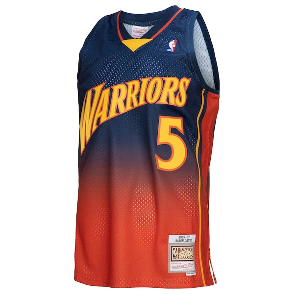Baron Davis Golden State Warriors 2006/07 Hardwood Classics Fadeaway Swingman Player Jersey - Navy/Orange - Image 4