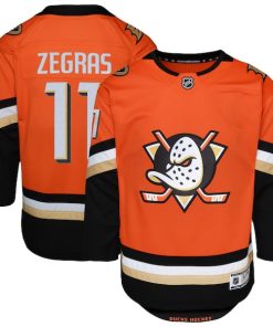 Alternative view of Trevor Zegras Anaheim Ducks Youth Premier Player Jersey - Orange/Black