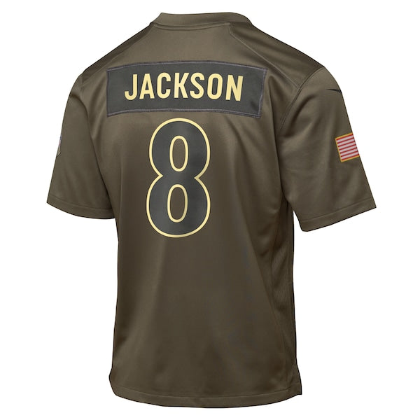 Lamar Jackson Baltimore Ravens Nike Youth 2025 Salute to Service Game Jersey - Olive - Image 3