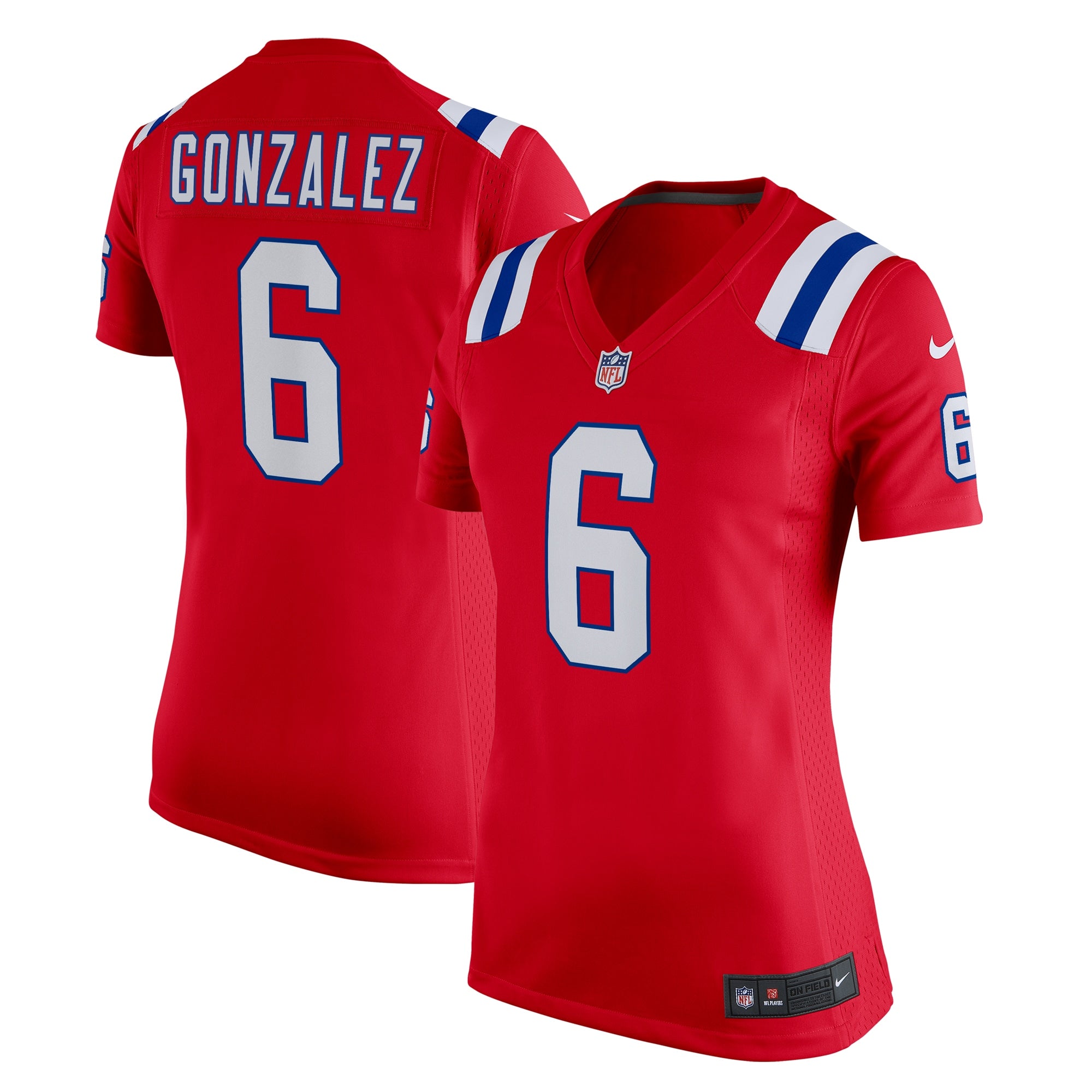 Christian Gonzalez New England Patriots Nike Women's Team Game Jersey - Navy/Red/White - Image 5