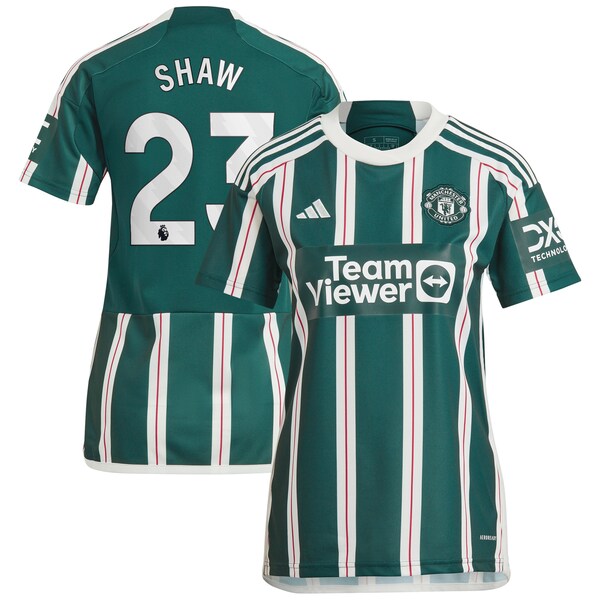 Luke Shaw Manchester United adidas Women's 2023/24 Away Replica Player Jersey - Green/Red - Image 2
