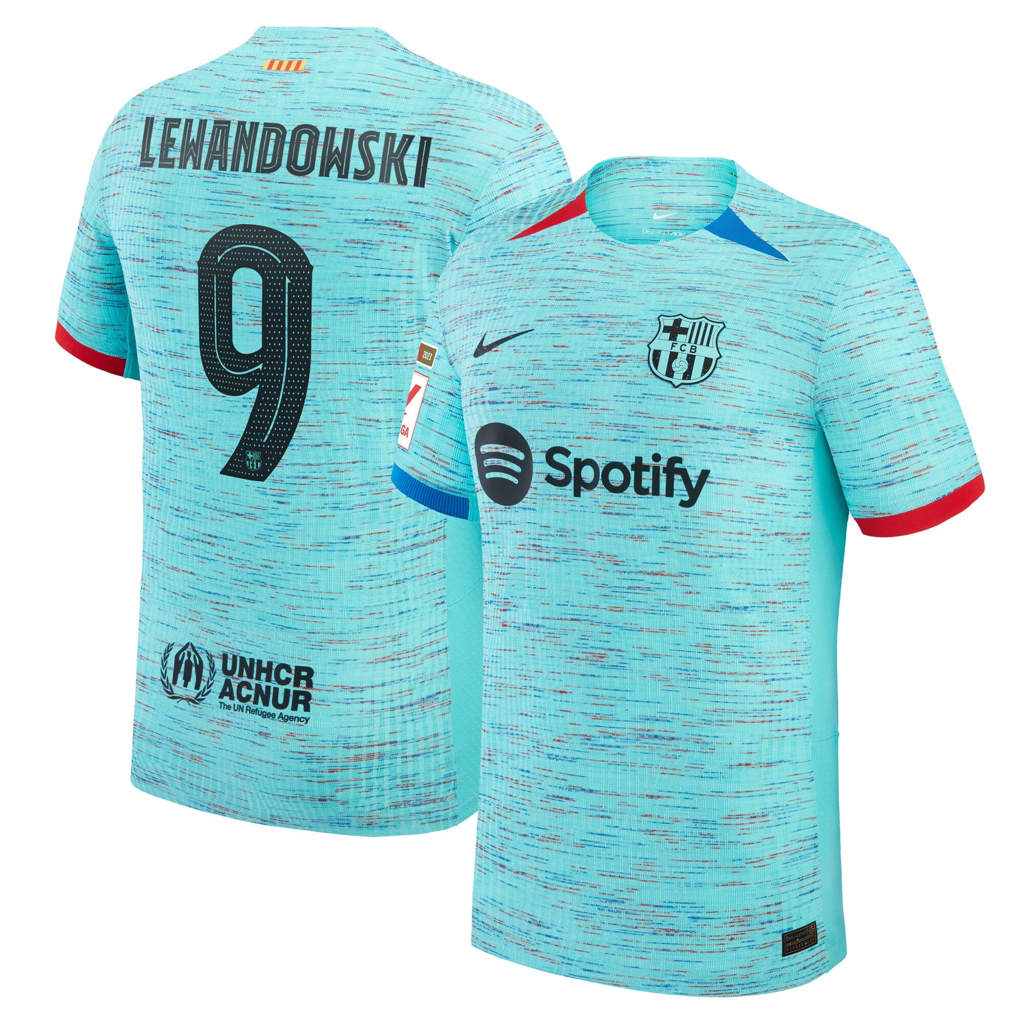 Robert Lewandowski Barcelona Nike 2023/24 Away Authentic Jersey - White/Aqua/Royal - Image 7