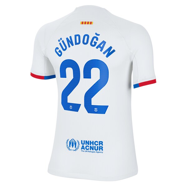 Ilkay G¨¹ndogan Barcelona Nike Youth 2023/24 Away Stadium Replica Player Jersey - White - Image 3