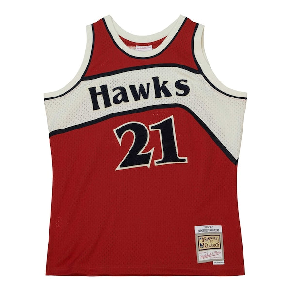 Dominique Wilkins Atlanta Hawks 1986/87 Hardwood Classics Off-Court Swingman Jersey - Red - Image 2
