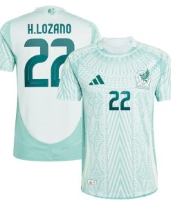 Alternative view of Hirving Lozano Mexico National Team adidas 2024 Away Authentic Player Jersey - Green/Burgundy