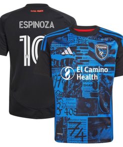 Cristian Espinoza San Jose Earthquakes adidas Youth 2025 Headliner Replica Player Jersey - Black