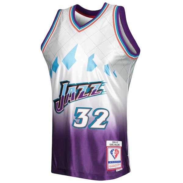 Karl Malone Utah Jazz 1996/97 Hardwood Classics 75th Anniversary Swingman Jersey - Platinum - Image 2