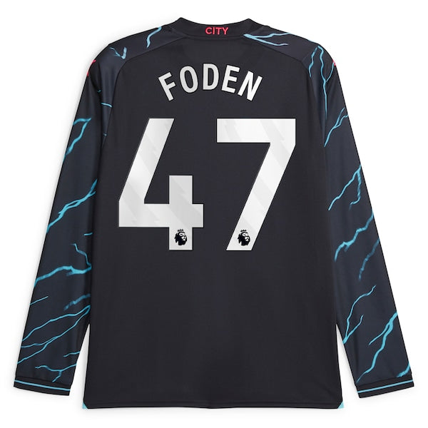 Phil Foden Manchester City Puma 2023/24 Third Replica Long Sleeve Player Jersey - Navy - Image 3