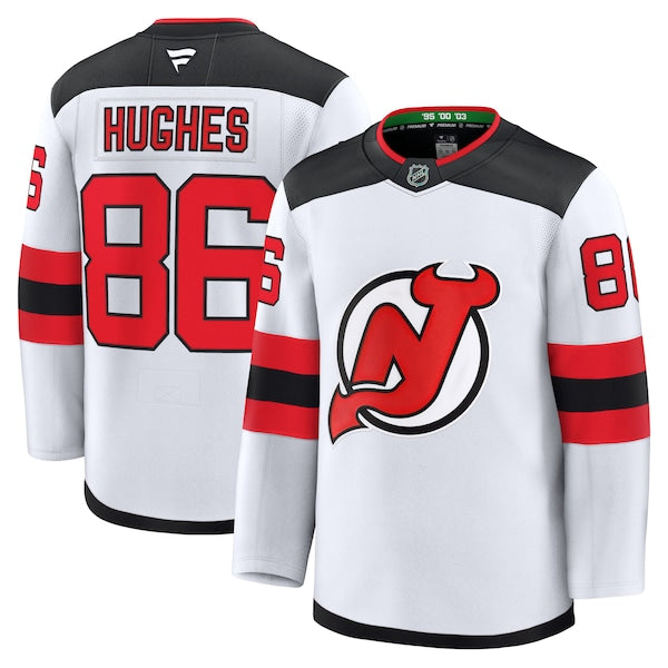Jack Hughes New Jersey Devils Away Premium Jersey - White/Black/Red - Image 2