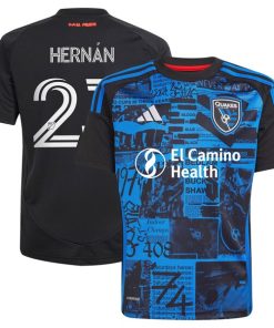 Hern¨¢n L¨®pez San Jose Earthquakes adidas Youth 2025 Headliner Replica Player Jersey - Black