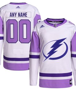 Tampa Bay Lightning adidas Hockey Fights Cancer Primegreen Authentic Custom Jersey - White/Purple