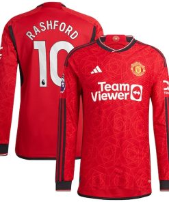 Marcus Rashford Manchester United adidas 2023/24 Home Authentic Long Sleeve Player Jersey - Red/Green
