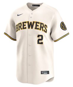 Alternative view of Brice Turang Milwaukee Brewers Nike Home Limited Player Jersey - Cream