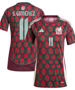 Santiago Gim¨¦nez Mexico National Team adidas Women's 2024 Home Replica Player Jersey - Burgundy