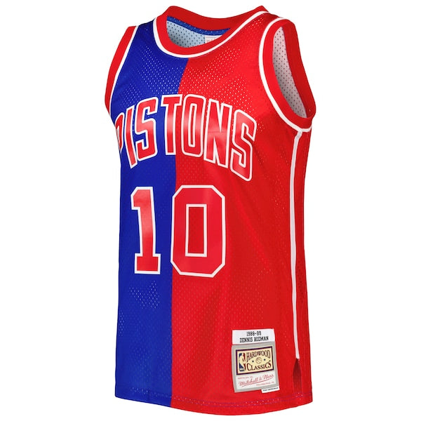 Dennis Rodman Detroit Pistons Hardwood Classics 1988/89 Split Swingman Jersey - Blue/Red - Image 2