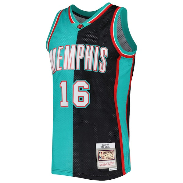 Pau Gasol Memphis Grizzlies Hardwood Classics 2001/02 Split Swingman Jersey - Black/Turquoise - Image 4