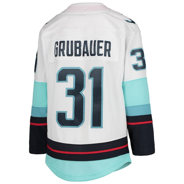 Philipp Grubauer Seattle Kraken Youth Away Premier Player Jersey - White - Image 3