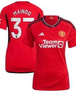 Kobbie Mainoo Manchester United adidas Women's 2023/24 Home Replica Player Jersey - Red/Green