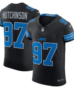 Alternative view of Aidan Hutchinson Detroit Lions Nike Alternate Vapor F.U.S.E. Elite Jersey - Black/Blue