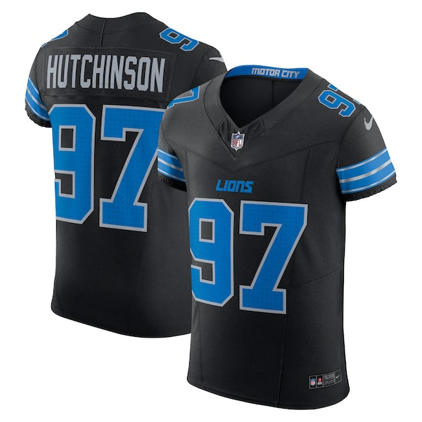 Aidan Hutchinson Detroit Lions Nike Alternate Vapor F.U.S.E. Elite Jersey - Black/Blue - Image 2