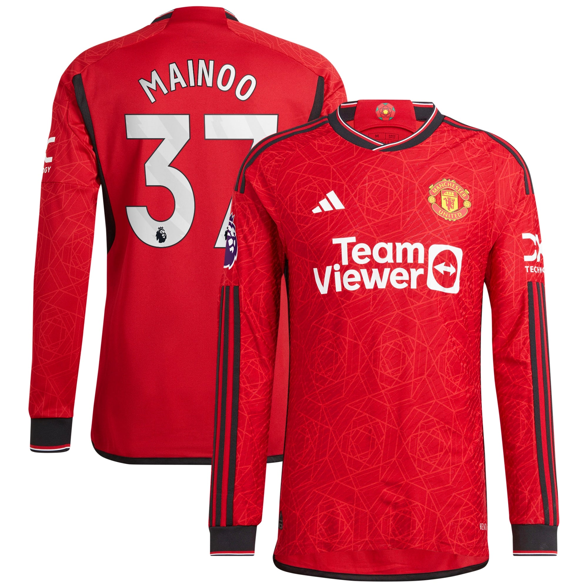 Kobbie Mainoo Manchester United adidas 2023/24 Away Long Sleeve Replica Player Jersey - Green/Red - Image 6