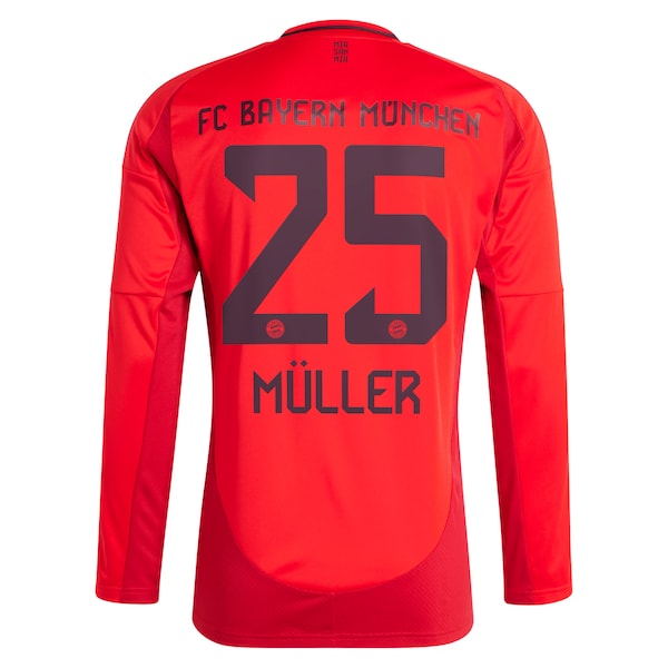 Thomas M¨¹ller Bayern Munich adidas 2024/25 Home Replica Long Sleeve Player Jersey - Red - Image 3